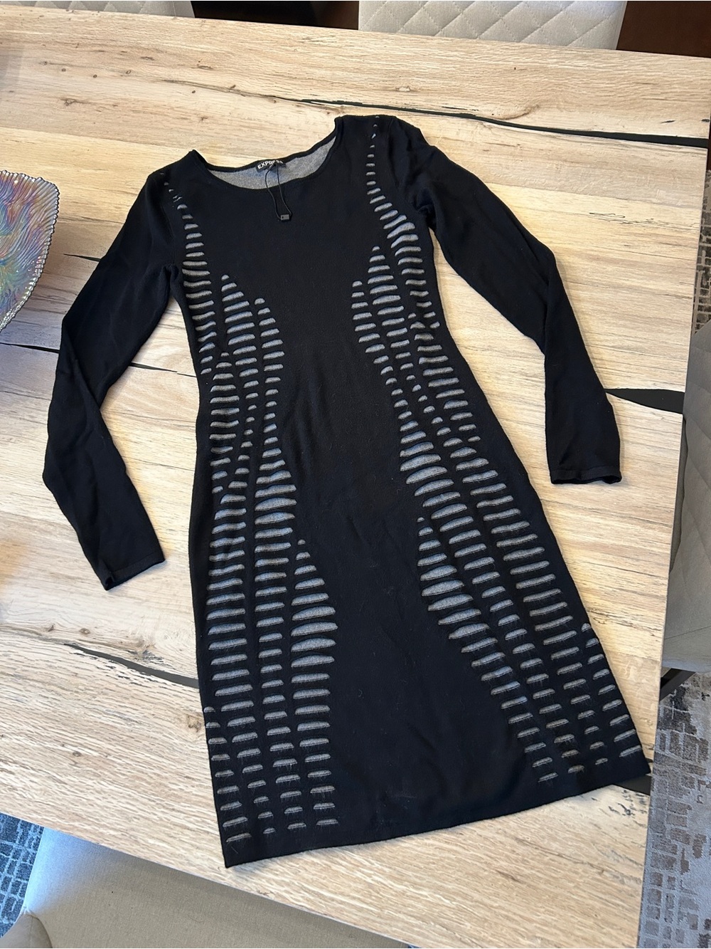 Express Black Long-Sleeve Cutout Bodycon Dress
